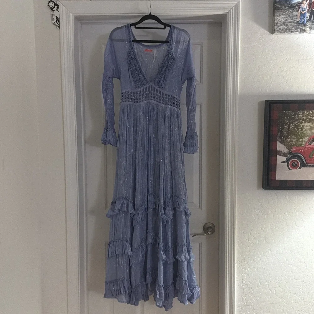 NEW Free People Seraphina Tiered Maxi Dress Electric Blue Medium/M $350 Stunning